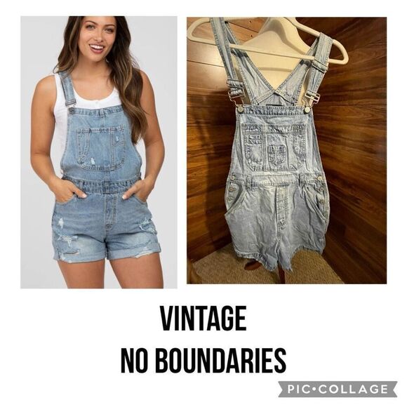 Vintage No Boundaries Bib Overall Shorts Denim Size Small (Juniors 3-5) - Picture 1 of 14
